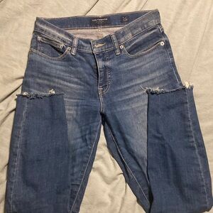 Lucky Brand Women's Distressed Straight Leg Jeans - Dark Blue